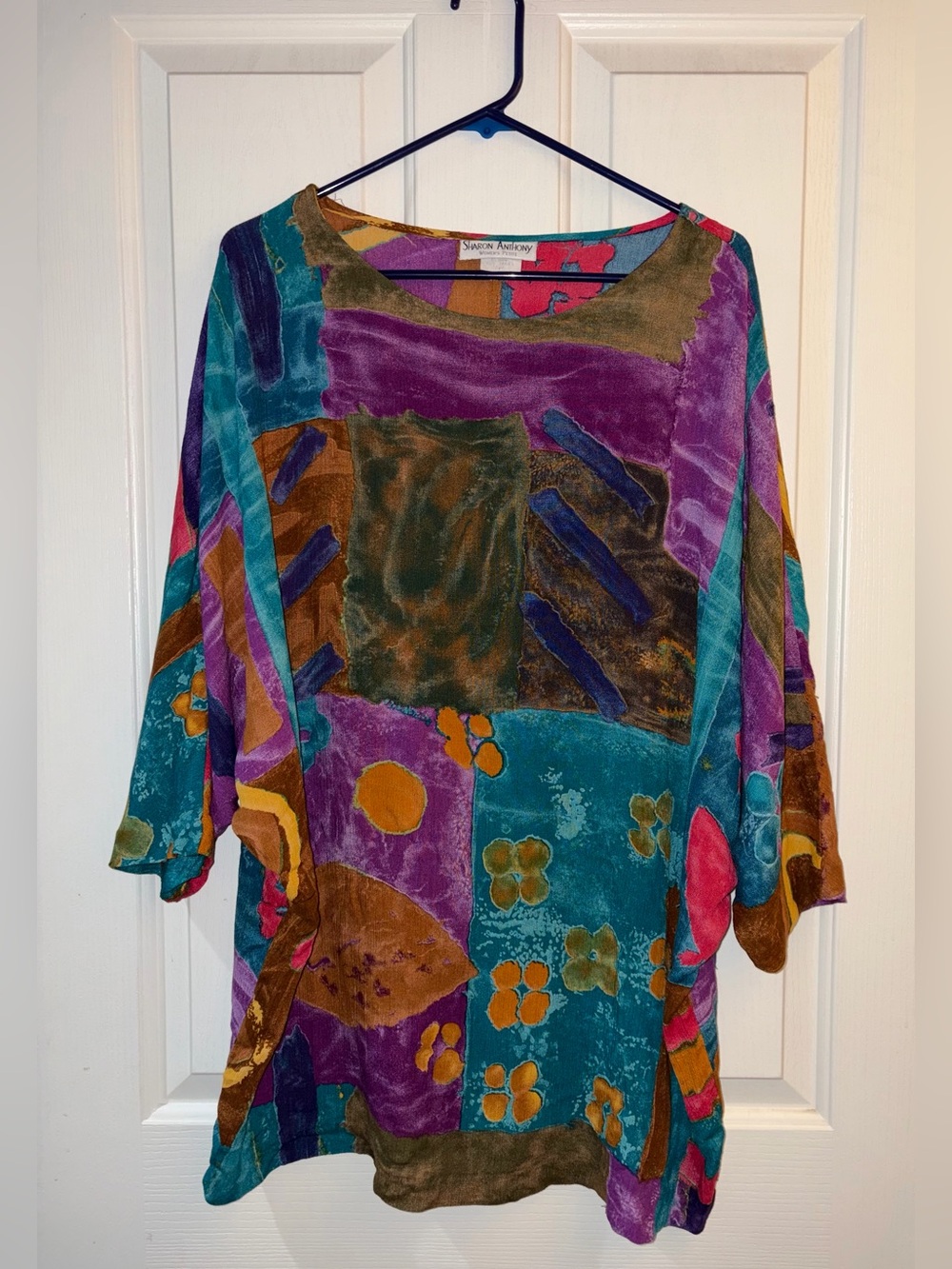 VINTAGE Sharon Anthony Petite Blouse XL Vibrant Jewel Tones Boho Artsy Eclectic